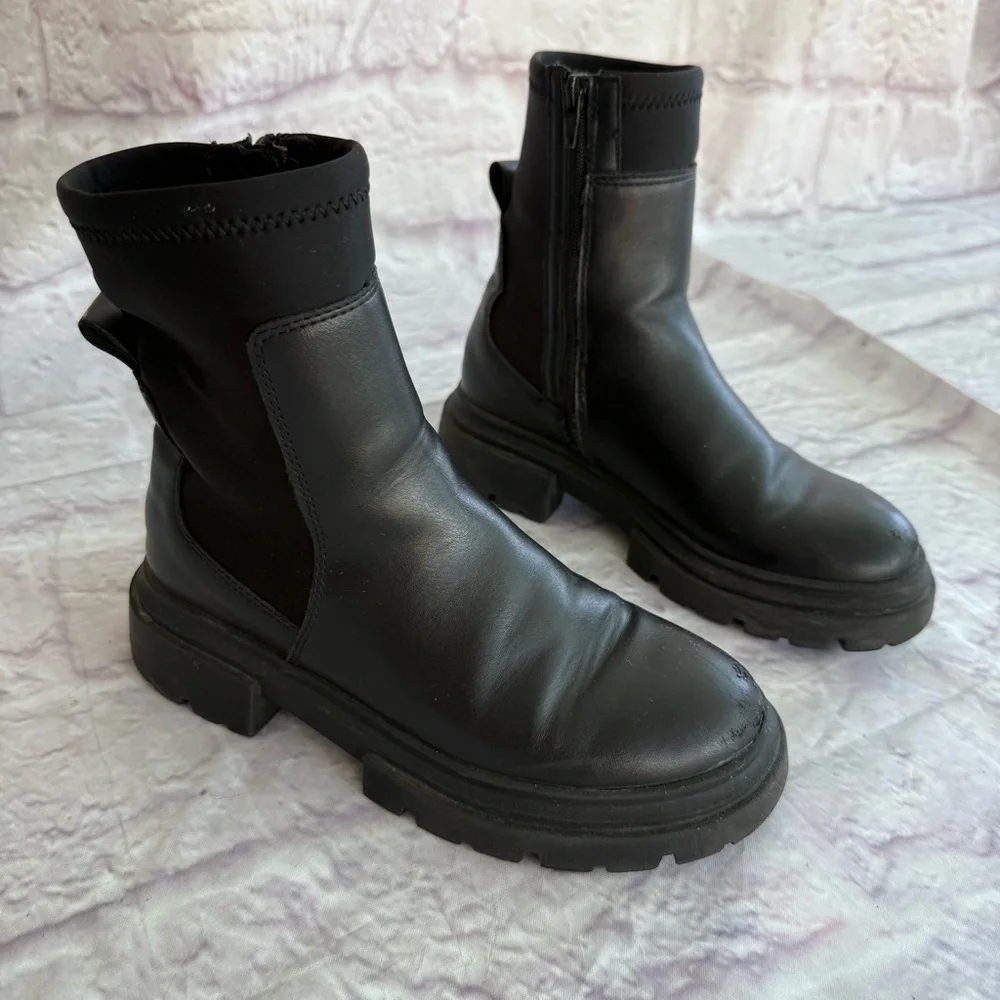 Zara Black Chunky Leather Boots Big Kids Size 32